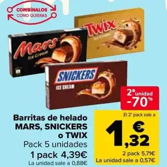 Carrefour MARS, SNICKERS o TWIX Barritas de helado oferta
