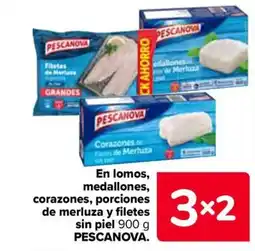 Carrefour PESCANOVA En lomos, medallones, corazones, porciones de merluza y filetes sin piel oferta