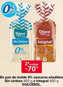 Carrefour En pan de molde 0% azúcares añadidos Sin corteza e Integral oferta