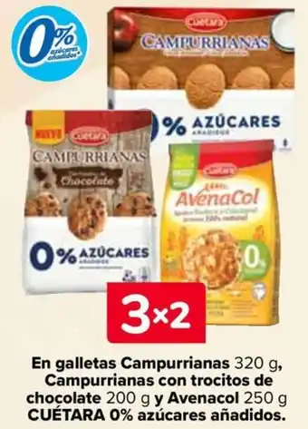 Carrefour CUÉTARA En galletas Campurrianas Campurrianas con trocitos de chocolate y Avenacol 0% azúcares añadidos oferta