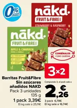 Carrefour NAKD Barritas Fruit&Fibre Sin azúcares añadidos oferta