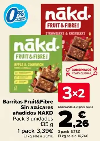 Carrefour NAKD Barritas Fruit&Fibre Sin azúcares añadidos oferta