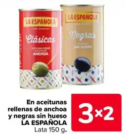 Carrefour LA ESPAÑOLA En aceitunas rellenas de anchoa y negras sin hueso oferta