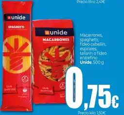 UDACO UNIDE Macarrones, spaghetti, fideo cabellín, espirales, tallarín o fideo entrefino oferta