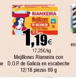 Cash FROIZ Mejillones Rianxeira con D.O.P. de Galicia en escabeche oferta