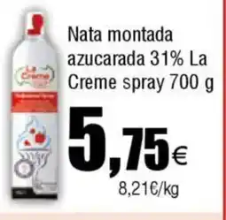 Cash FROIZ Nata montada azucarada 31% La Creme spray oferta