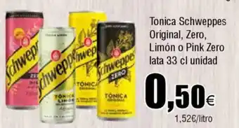 Cash FROIZ Tonica Schweppes Original, Zero, Limón o Pink Zero lata oferta