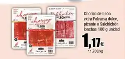 Cash FROIZ Chorizo de León extra Palcarsa dulce, picante o Salchichón lonchas oferta