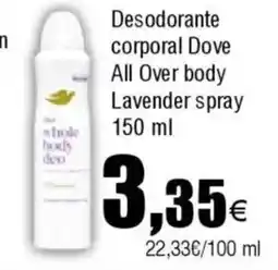 Cash FROIZ Desodorante corporal Dove All Over body Lavender spray oferta