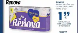 CashDiplo RENOVA Papel higiénico 3 capas skin care plus 6 ud oferta