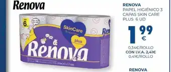 CashDiplo RENOVA Papel higiénico 3 capas skin care plus 6 ud oferta