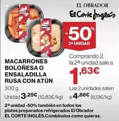 El Corte Inglés El corte inglés - macarrones bolonesa o ensaladilla rusa con atun oferta