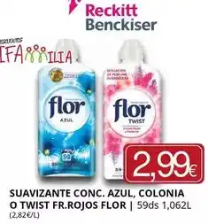Supermercados MAS Flor - suavizante conc. azul, colonia o twist fr.rojos oferta
