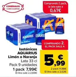 Carrefour AQUARIUS Isotónicos Limón o Naranja oferta