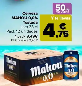 Carrefour MAHOU Cerveza 0,0% Tostada oferta