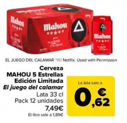 Carrefour MAHOU Cerveza 5 Estrellas Edición Limitada El juego del calamar oferta