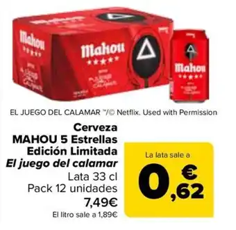 Carrefour MAHOU Cerveza 5 Estrellas Edición Limitada El juego del calamar oferta