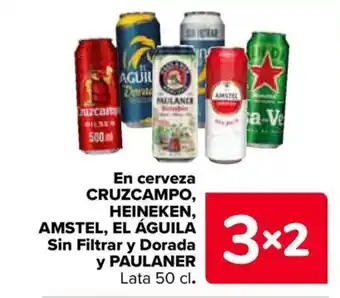 Carrefour CRUZCAMPO, HEINEKEN, AMSTEL, EL ÁGUILA PAULANER En cerveza Sin Filtrar y Dorada oferta