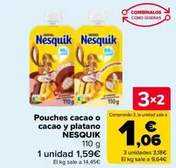 Carrefour NESQUIK Pouches cacao o cacao y platano oferta