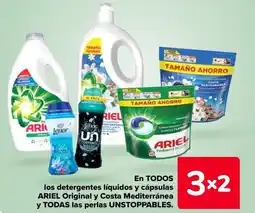 Carrefour UNSTOPPABLES En todos los detergentes líquidos y cápsulas ariel original y costa mediterránea y todas las perlas oferta