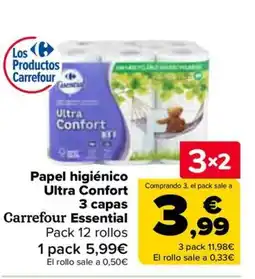 Carrefour Papel higiénico Ultra Confort 3 capas Carrefour Essential oferta