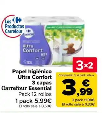 Carrefour Papel higiénico Ultra Confort 3 capas Carrefour Essential oferta