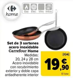 Carrefour Set de 3 sartenes acero inoxidable Carrefour Home oferta