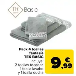 Carrefour TEX BASIC Pack 4 toallas fantasía oferta