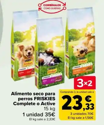 Carrefour FRISKIES Alimento seco para perros Complete o Active oferta