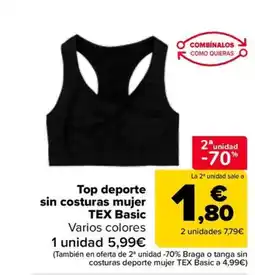 Carrefour Top deporte sin costuras mujer tex basic oferta