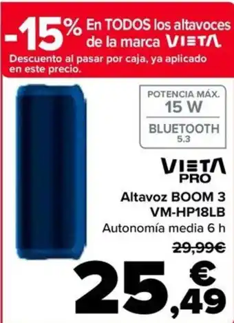 Carrefour VIETɅ PRO Altavoz BOOM 3 VM-HP18LB oferta
