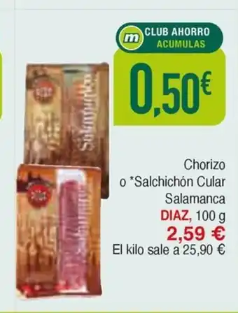 Masymas DIAZ Chorizo o Salchichón Cular Salamanca oferta