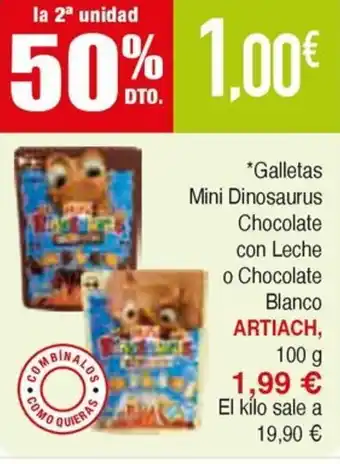 Masymas ARTIACH Galletas Mini Dinosaurus Chocolate con Leche o Chocolate Blanco oferta
