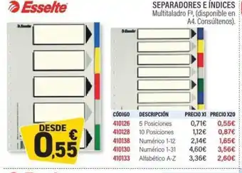 Carlin ESSELTE Separadores e índices oferta