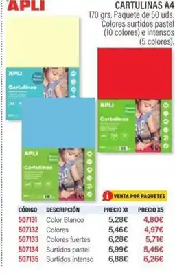 Carlin APLI Cartulinas a4 oferta