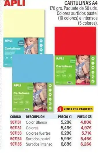 Carlin APLI Cartulinas a4 oferta