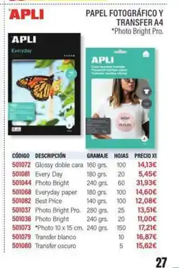 Carlin APLI Papel fotográfico y transfer a4 oferta