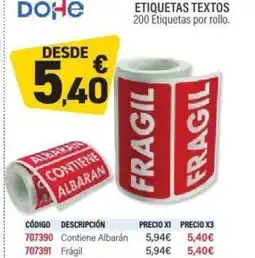 Carlin DOHE Etiquetas textos oferta