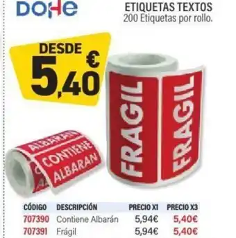 Carlin DOHE Etiquetas textos oferta