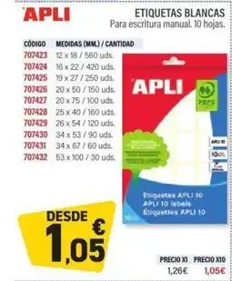Carlin APLI Etiquetas blancas oferta