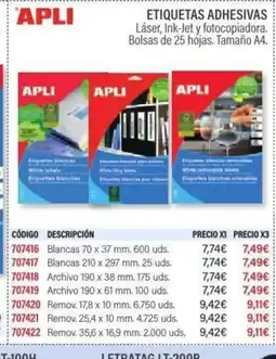 Carlin APLI Etiquetas adhesivas oferta