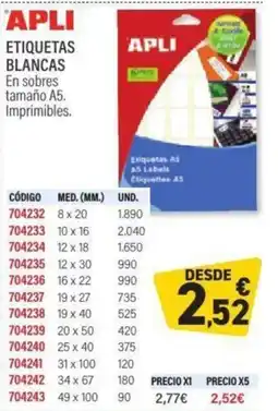 Carlin APLI Etiquetas blancas oferta