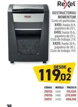 Carlin REXEL Destructoras momentum oferta