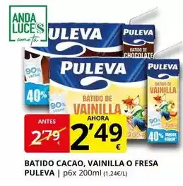 Supermercados MAS Puleva - batido cacao, vainilla o fresa oferta