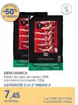 Supermercados Plaza Esenciaunica - paleta de cebo de campo 100% raza ibérica loncheado, 12oz oferta