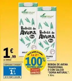 E.Leclerc Soria natural - bebida de avena tradicional o con calcio oferta