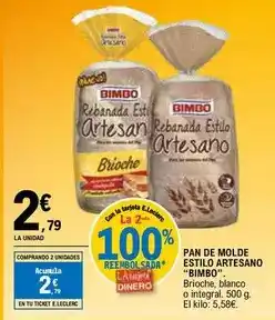 E.Leclerc Bimbo - pan de molde estilo artesano oferta