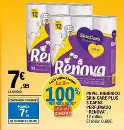 E.Leclerc Renova - papel higienico skin care plus 3 capas perfumado oferta