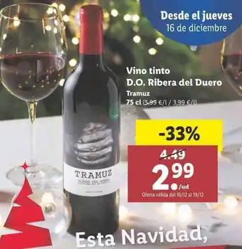 Lidl Vino Tinto D.O Ribera del Duero 75cl oferta