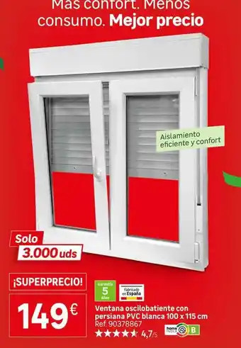 Leroy Merlin Mas - ventana oscilobatiente con persana pvc blanca oferta